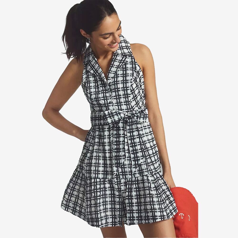 Maeve Black and White Plaid Mini Dress
